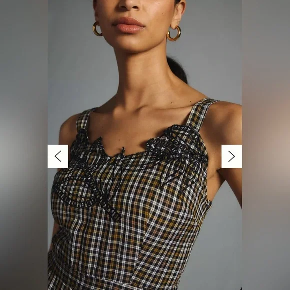 By Anthropologie Embroidered Plaid Jumpsuit Size 0 - Picture 2 of 12